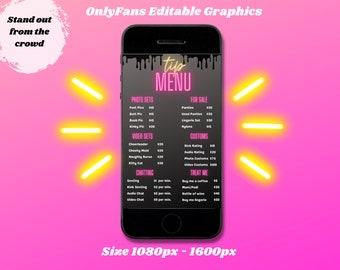 OnlyFans Trinkgeld-Menü, OnlyFans Grafiken, bearbeitbare Canva-Vorlagen, OnlyFans Menüvorlage, Trinkgeld-Menüvorlage, OnlyFans bearbeitbare Vorlage, oFans