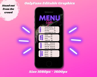 OnlyFans Tipp Menü, OnlyFans Grafiken, Bearbeitbare Canva Vorlagen, OnlyFans Menü Vorlage, Tipp Menü Vorlage, OnlyFans Bearbeitbare Vorlage, oF