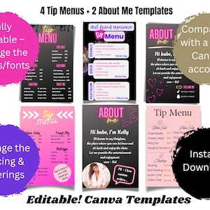 Onlyfans Tip Menu, Onlyfans Graphics Bundle, Six Editable Canva