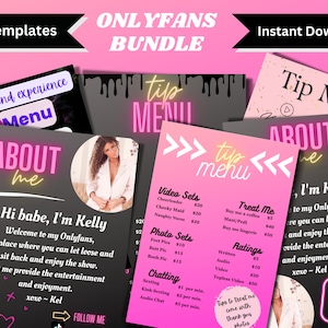 OnlyFans Tip Menu, Pakiet grafik OnlyFans, Sześć edytowalnych szablonów Canva, Szablon menu OnlyFans, Szablon menu Tip, OnlyFans O mnie