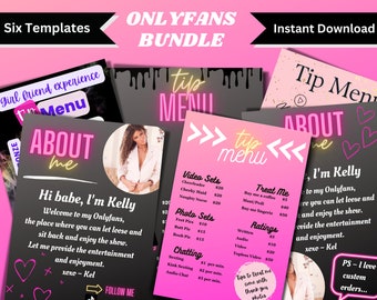 OnlyFans Tipp-Menü, OnlyFans Grafikpaket, sechs bearbeitbare Canva-Vorlagen, OnlyFans Menüvorlage, Tipp-Menüvorlage, OnlyFans Über mich