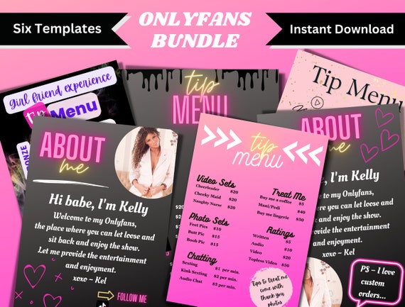 OnlyFans Tip Menu, OnlyFans Graphics Bundle, Six Editable Canva Templates, OnlyFans Menu Template, Tip Menu Template, OnlyFans About Me