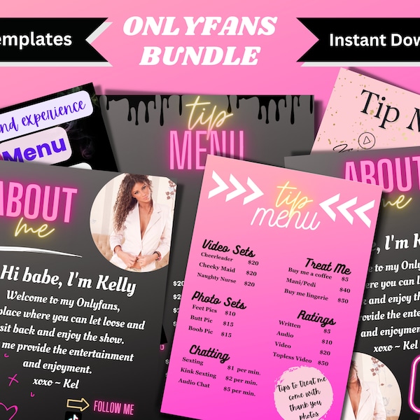 OnlyFans Tip Menu, OnlyFans Graphics Bundle, Six Editable Canva Templates, OnlyFans Menu Template, Tip Menu Template, OnlyFans About Me