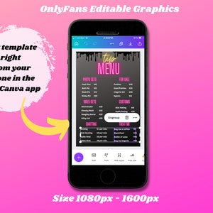 Onlyfans Tip Menu, Onlyfans Graphics Bundle, Six Editable Canva