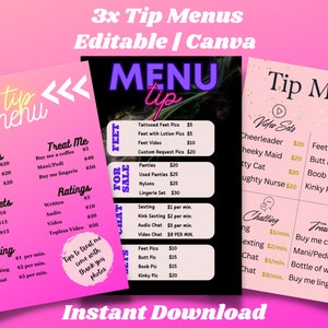 OnlyFans Tip Menu, OnlyFans Graphics, Three Editable Canva Templates, OnlyFans Menu Template, Tip Menu Template, OnlyFans Editable Template