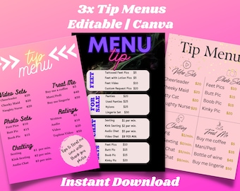 OnlyFans Tipp Menü, OnlyFans Grafiken, Drei Bearbeitbare Canva Vorlagen, OnlyFans Menü Vorlage, Tipp Menü Vorlage, OnlyFans Bearbeitbare Vorlage