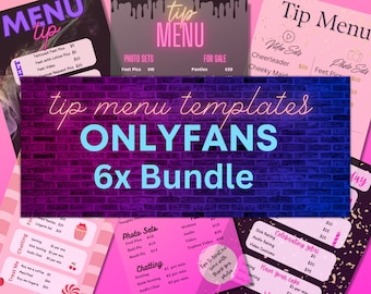 Onlyfans Tip Menu, Onlyfans Graphics Bundle, Six Editable Canva