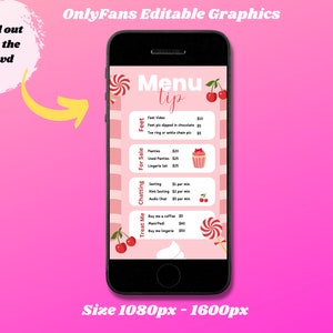 Onlyfans Tip Menu, Onlyfans Graphics, Three Editable Canva Templates