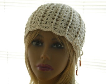 Crochet Beanie Hat for Women: Handmade Mercerized Cotton Summer Hat
