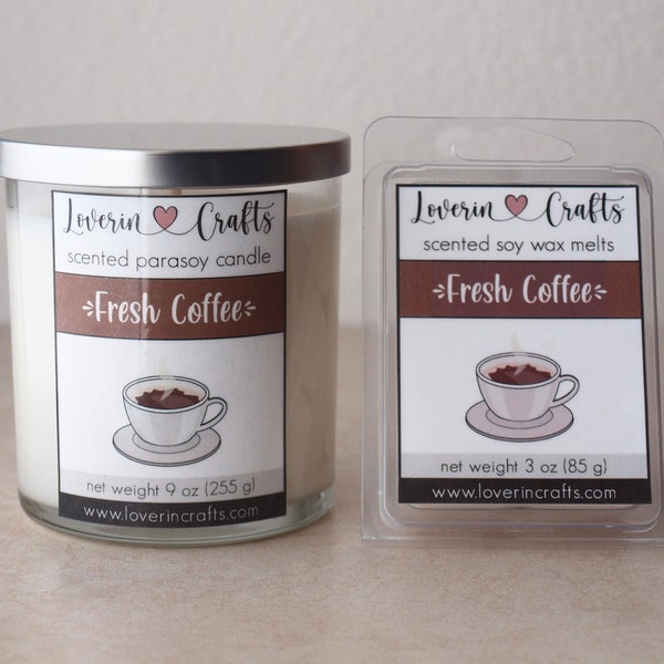 Fresh Coffee Candle / Wax Melts • Bold Coffee Scent, Cafe Collection • Soy Paraffin Blend • Loverin Crafts' Handmade Gifts