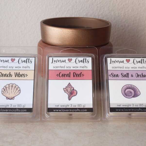 Soy Wax Melts • Beach Vibes, Coral Reef, Sea Salt & Orchid • Fresh Summer Beach Scents • Tart, Brick, Bundle Options • Loverin Crafts