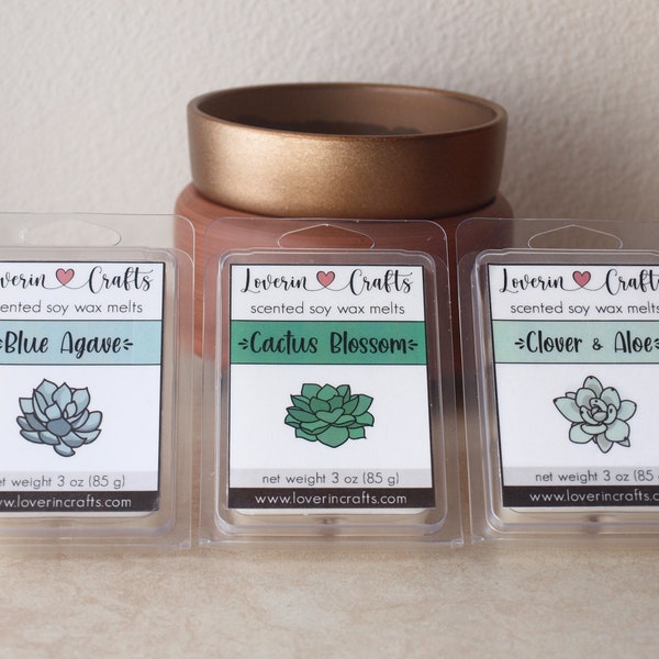 Soy Wax Melts • Blue Agave, Cactus Blossom, Clover & Aloe • Refreshing Green Herbal Scents • Tart, Brick, Bundle Options • Loverin Crafts