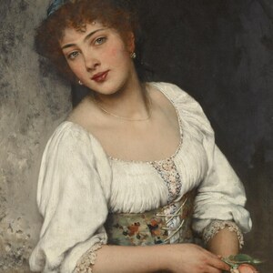 Eugen von Blaas - Girl at the Window (1889) Museum Quality Rolled Oil Painting Reproduction (D6040)