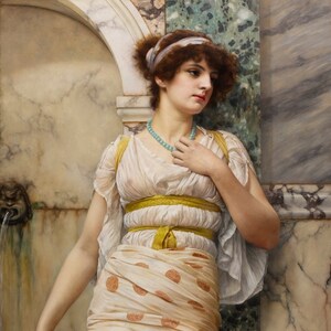 John William Godward - At the Fountain (1893) Museum Quality Rolled Oil Painting Reproduction (D6040)