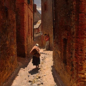 Alphonse-Marie-Adolphe de Neuville - Street in an Old Town (1873) Museum Quality Rolled Oil Painting Reproduction (D6040)