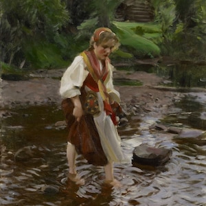Anders Zorn - The Girl from Älvdalen (c1911) Museum Quality Rolled Oil Painting Reproduction (D6040)