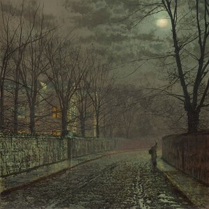 John Atkinson Grimshaw (1836-1893) - Under the Moonbeams, Knostrop Hill, Museum Quality Rolled Oil Painting Reproduction (D6045)
