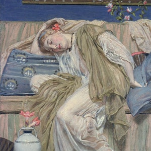 Albert Moore - A Sleeping Girl (c1875) Museum Quality Rolled Oil Painting Reproduction (D6045)
