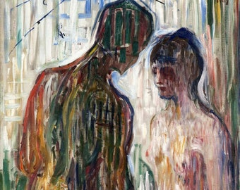 Edvard Munch : Amor en Psyche, Cupid and Psyche Hand Painted Rolled Oil Painting Museum Quality Reproduction (D5060)