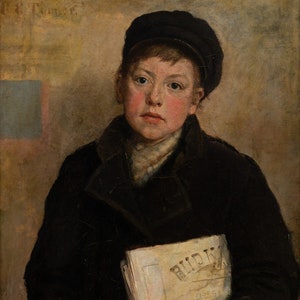 Carl Erik Törner (1862-1911) - Paper Boy, riproduzione di un dipinto a olio su tela di qualità museale dipinta a mano (D6050)