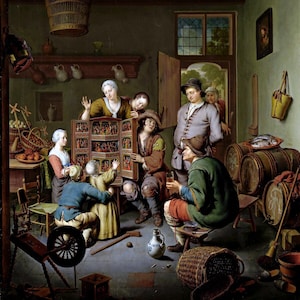 Willem van Mieris - The Raree-Show (’t Fraay Curieus) (1718) Hand Painted Museum Quality Rolled Oil Painting Reproduction (D6050)