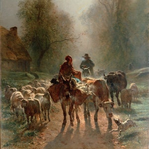 Constant Troyon - Op weg naar de markt (1859) Handgeschilderde reproductie van gerold olieverfschilderij van museumkwaliteit (D6050)