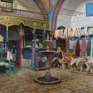 Italo Nunes Vais - In the Hamam, Tunisia (c.1890) Hand Painted Museum Quality Rolled Oil Painting Reproduction (D6050)