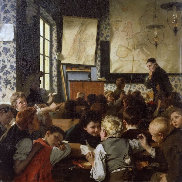 Carl Hertel - Young Germany in School (1874) Hand Painted Museum Quality Oil Painting Reproduction (D6050)