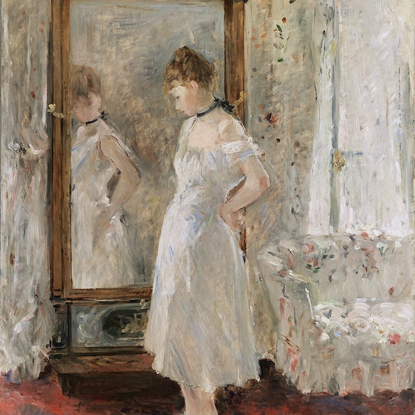 Berthe Morisot - Le miroir psyché (1876) Peint à la main Musée Qualité Peinture à l’huile Reproduction (D6050)