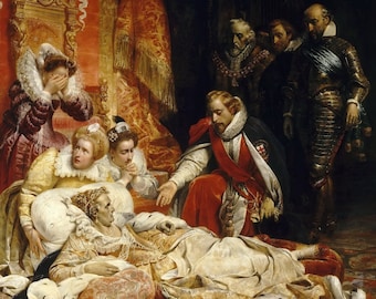 Paul Delaroche - Death of Elizabeth I, Queen of England (1828) Hand Painted Museum Quality Oil Painting Reproduction (D6050)