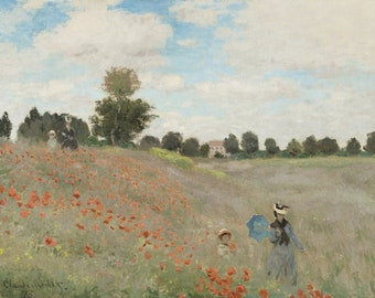 Claude Monet, Poppy Field (Argenteuil) 1814 Museum Quality Oil Painting Reproduction (D4560)