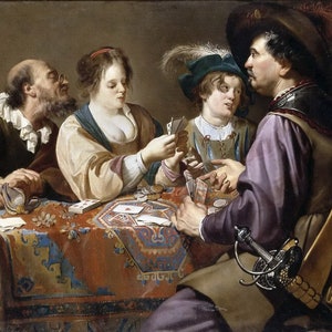 Theodor Rombouts - Kartenspieler c1627 Reproduktion eines gerollten Ölgemäldes (D2560)