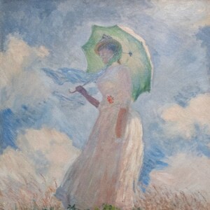Claude Monet, Study of a Figure Outdoors, Woman with a Parasol, facing left Museum Quality Rolled Oil Painting Reproduction (D6040)