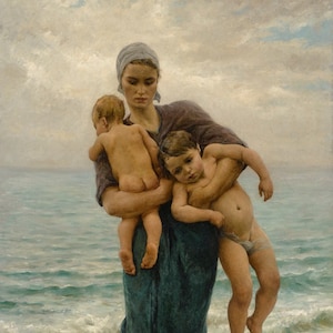 Virginie Demont-Breton - Fisherman’s Wife with Her Children (1881) Museum Quality Rolled Oil Painting Reproduction (D6035)