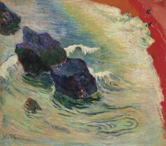 ポール・ゴーギャン：ラ・ヴァーグ（波） 1888年 美術館品質のロールド