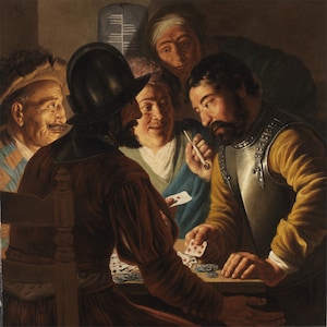 Jan Lievens - Kartenspieler c1625 Reproduktion eines handgemalten gerollten Ölgemäldes in Museumsqualität (D50)