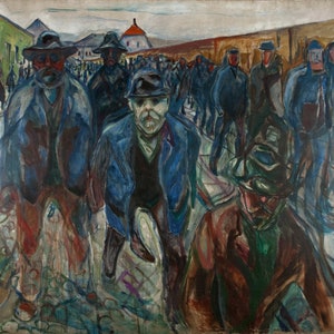 Ouvriers d&#39;Edvard Munch sur le chemin du retour (1913-1915) Reproduction de peinture à l&#39;huile laminée de qualité musée (D5060)