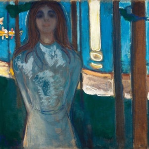 Edvard Munch La voix, nuit d&#39;été (1896) Reproduction de peinture à l&#39;huile laminée de qualité musée (D4560)