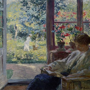 Gari Melchers (1860 – 1932) - Woman Reading by a Window, Museum Quality Rolled Oil Painting Reproduction (D5060)