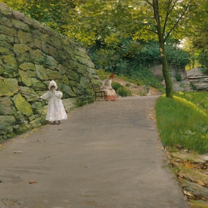William Merritt Chase - In the Park (ca. 1889) reproductie van gerold olieverfschilderij van museumkwaliteit (D4060)