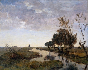 Paul Joseph Constantin Gabriel - A Watercourse at Abcoude 1878 Museum Quality Oil Painting Reproduction (D5060)