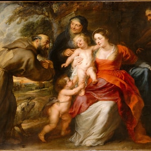 Peter Paul Rubens - The Holy Family with Saints Francis 1620-30 Museum Quality Rolled Oil Painting Reproduction (D5060)