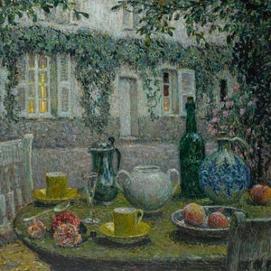 Henri Le Sidaner - The Stone Table in Twilight (La table de pierre au crépuscule) Museum Quality Rolled Oil Painting Reproduction (D5060)