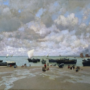 Martin Rico y Ortega - Mouth of the Bidasoa River 1872 Museum Quality Rolled Oil Painting Reproduction (D3560)