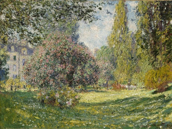 クロード・モネ、風景画、モンソー公園、1878年、美術館品質のロールド