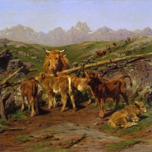Rosa Bonheur - Weaning the Calves 1879 Museum Quality Rolled Oil Painting Reproduction (D5060)