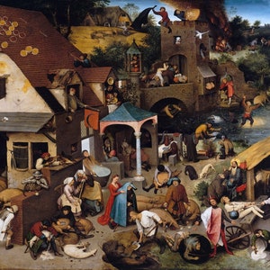 Pieter Bruegel the Elder - The Flemish Proverbs (1559) Museum Quality Rolled Oil Painting Reproduction (D4060)