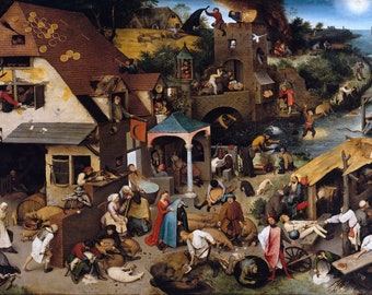 Pieter Bruegel the Elder - The Flemish Proverbs (1559) Museum Quality Oil Painting Reproduction (D4060)