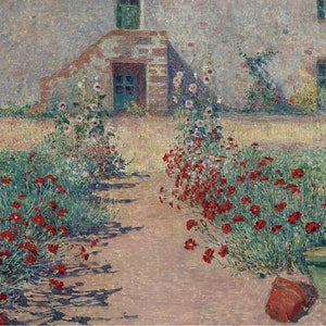 Ferdinand du Puigaudeau (1864 – 1930) - Alley of Carnations at Kervaudu - Rolled Oil Painting Museum Quality Reproduction (D4060)