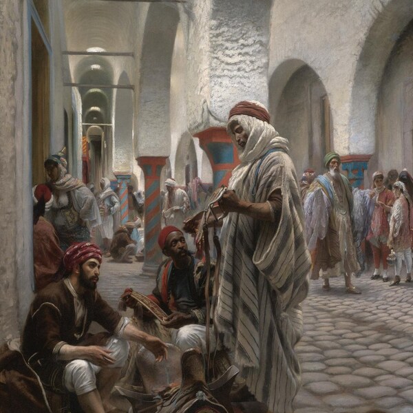 Anton Robert Leinweber - The Souk el Koumach, Tunis (1889) Museum Qualität Ölgemälde Reproduktion (D6040)